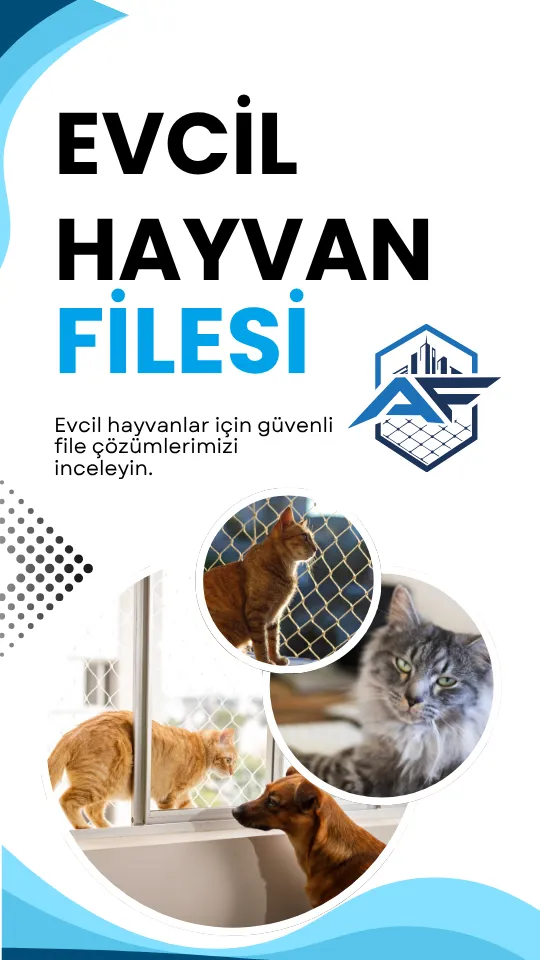 Pencere ve balkonlarda kedi köpek güvenliği için kullanılan evcil hayvan koruma filesi